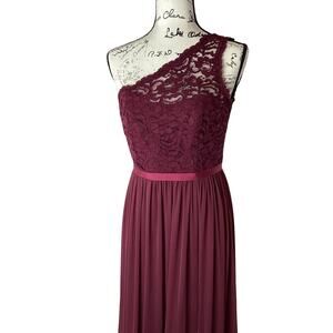 Davids Bridal Evening Gown Formal Pageant Bridesmaid Dress One Shoulder Lace Sz4